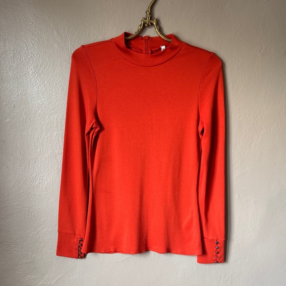 Karen Millen High-Neck Orange Long-Sleeve Blouse Size 10